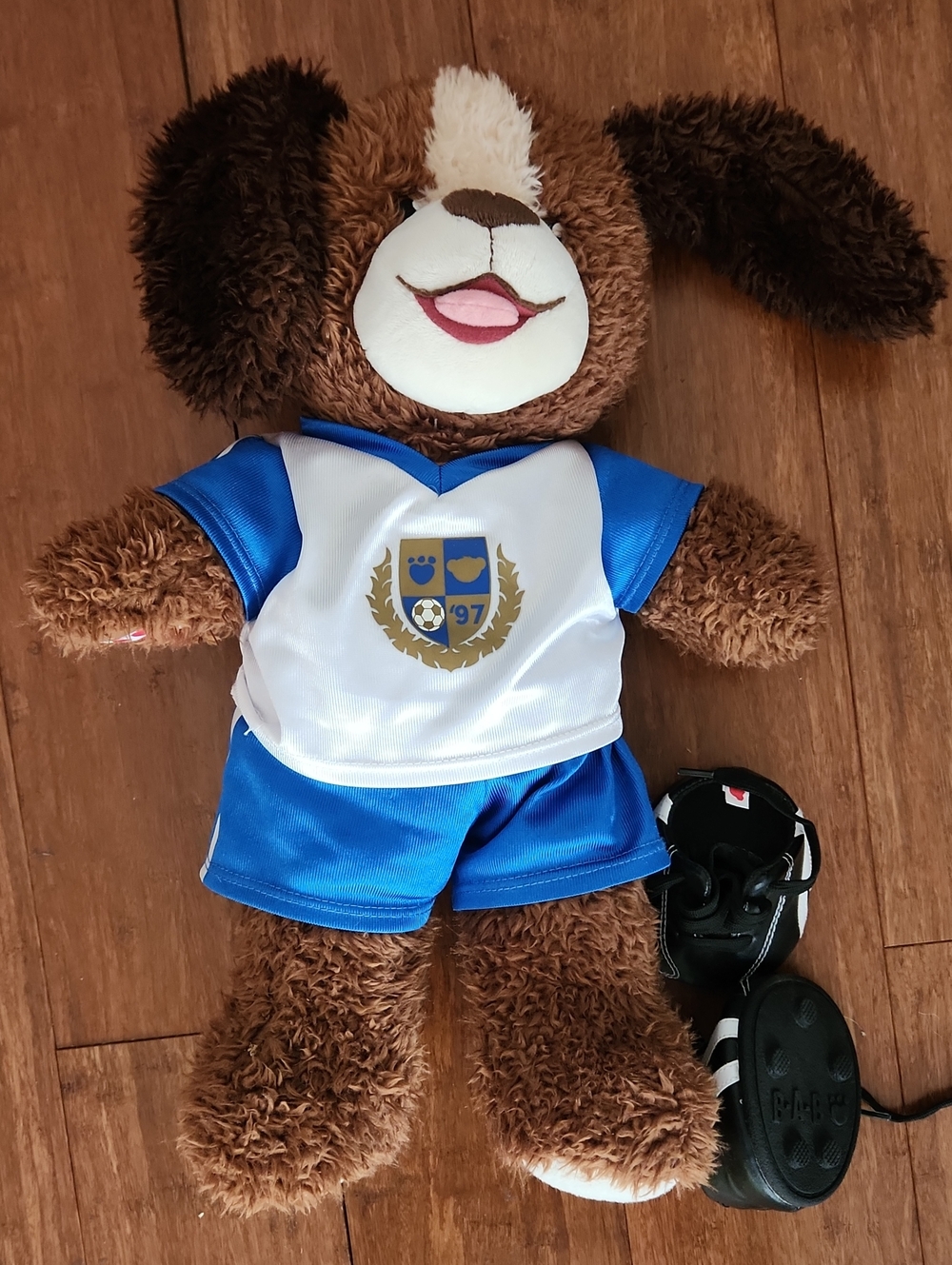 Build A Bear Plush Puppy Soccer Buddy in Blue and Brown